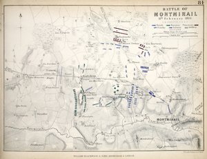 Kort over slaget ved Montmirail, udgivet af William Blackwood and Sons, Edinburgh og London, 1848 (håndfarvet gravering)